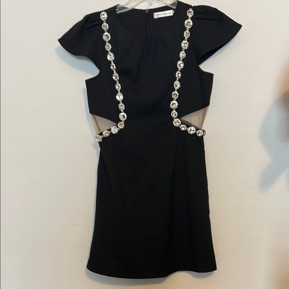 Black Mini Dress with Cut Out Embellished Design